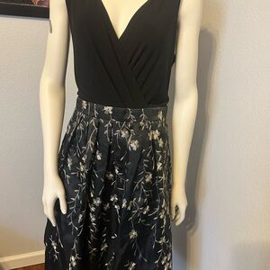R&M Richards Black Sleeveless Dress with Floral Design
